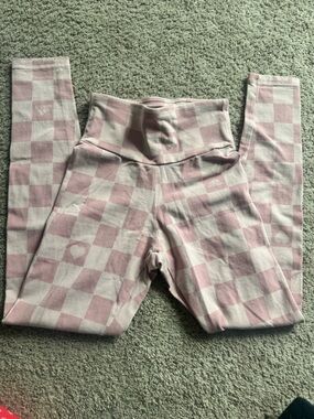 adidas Pink and Cream Check High-Waist Kids Leggings